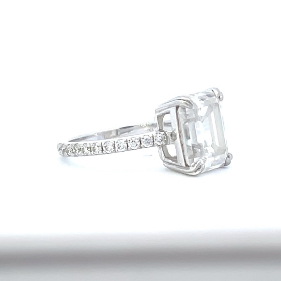 4ct D VVS1 Platinum Emerald cut Moissanite Ring - Picture 3 of 8